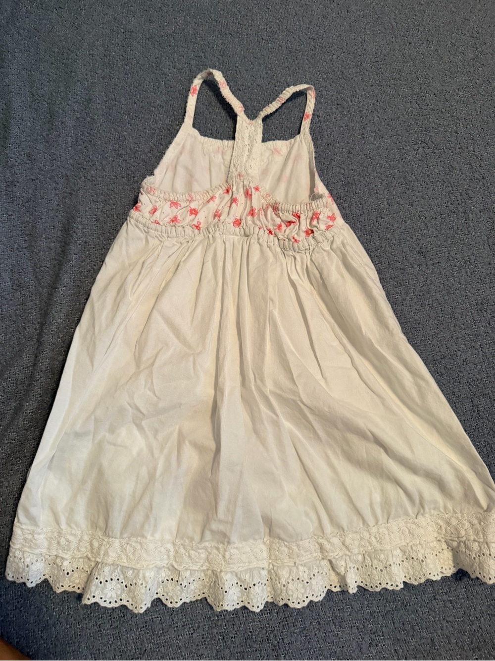 White Eyelet Sundress with Pink Floral Embroidery and Bow - Picture 2 of 6